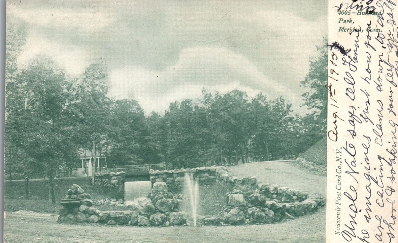 Vintage Postcard 1905 Hubbard Park Fountain Landmark Meriden Connecticut CT