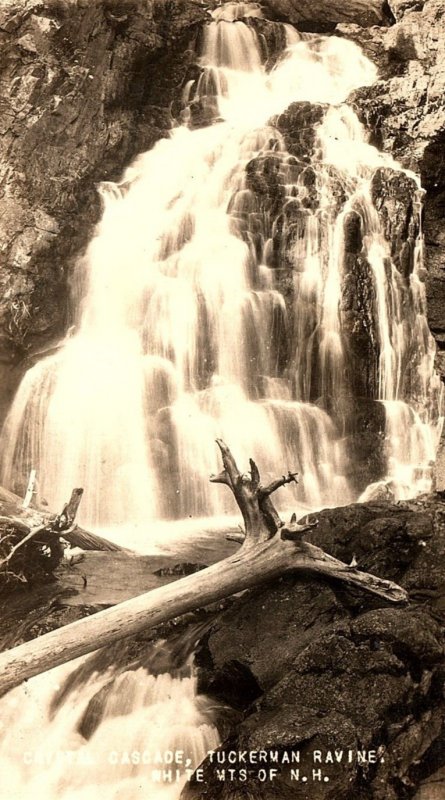 1920s WHITE MOUNTAINS N.H. CRYSTAL CASCADE TUCKERMAN RAVINE RPPC POSTCARD P745