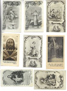 Lot of 8 small Spanish devotional prints of Mary, Jesus, Saints. Size 6 x 10 cm