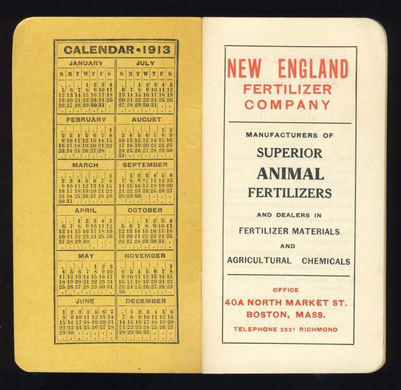 1913 New England Animal Fertilizer Booklet, Boston, Mass/MA