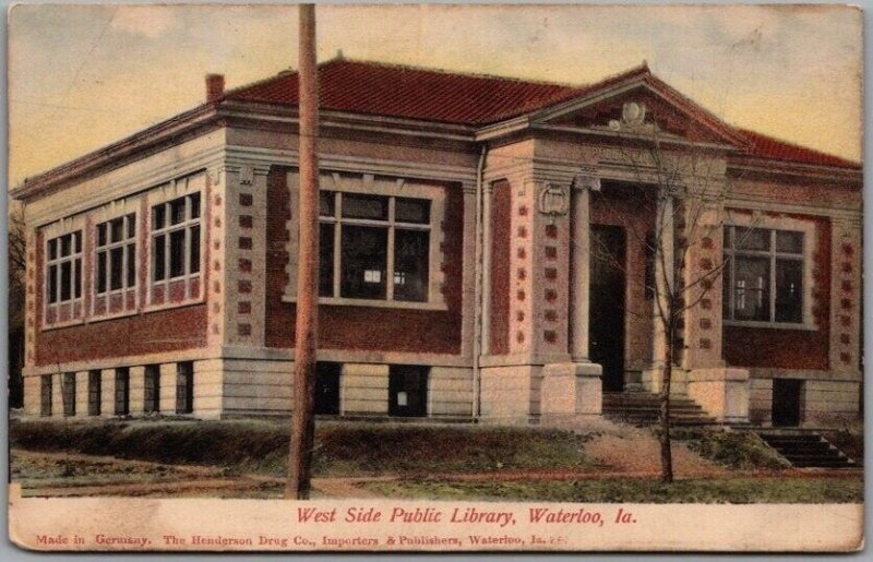 Waterloo, Iowa Postcard "West Side Public Library" Building Front View
