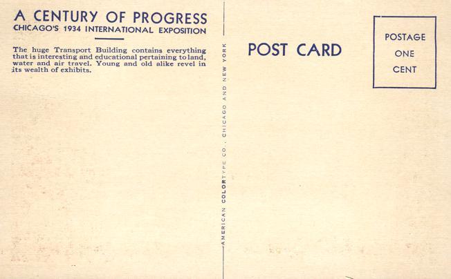 Transpoprt Building - Chicago 1934 Exposition IL, Illinois - Linen