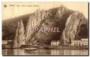 Postcard Ancienne Belgique Dinant Roche and Bayard and boat Seagulls