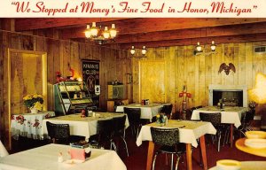 Honor, Michigan MONEY'S FINE FOOD Jukebox Roadside c1950s RARE Vintage Postcard