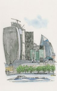 South Bank Walkie Talkie To Gherkin London Painting Postcard