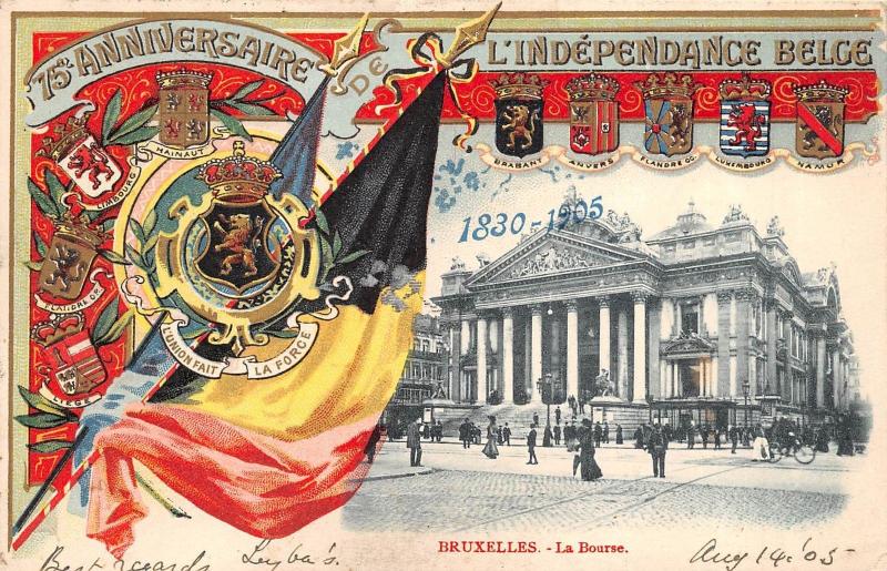B93909 bruxelles la bourse l independance belge herladic litho belgium patriotic