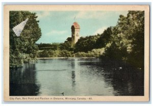 1949 City Park Bird Pond Pavilion Winnipeg Manitoba Canada Antique Postcard