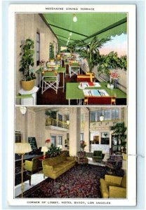 LOS ANGELES, CA ~ Roadside Lobby & Dining Terrace HOTEL SAVOY c1940s  Postcard