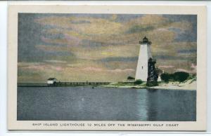 Ship Island Lighthouse Mississippi Gulf Coast postcard
