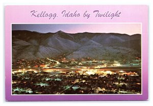 Kellogg Idaho By Twilight Continental Aerial View Postcard