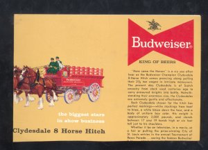 ANHEUSER BUSCH BUDWEISER CLYDESDALES HORSE WAGON VINTAGE ADVERTISING POSTCARD