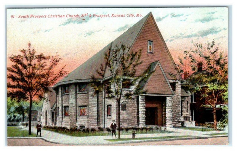 KANSAS CITY, Missouri MO ~ South Prospect CHRISTIAN CHURCH c1910s  Postcard