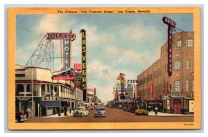 Fremont Street View Las Vegas Nevada NV UNP Linen Postcard V4