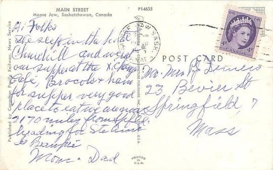 Moose Jaw Sasketchewan, Canada Main St, Hotel Churchill, Exchange Cafe Postcard