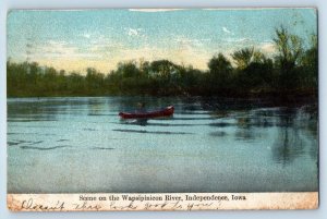 Independence Iowa Postcard Scene Wapsipinicon River Boat c1909 Vintage Antique