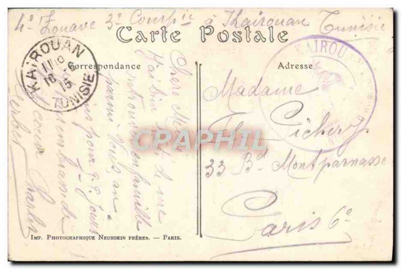 Old Postcard The Great Prayer terminal Ramadan 4th stamp Zouave Kairouan