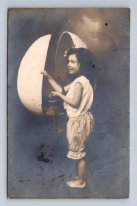 RPPC EASTER HOLIDAY GIRL EGG ITALY TO GERMANY STUDIO REAL PHOTO POSTCARD 1902 %%