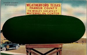 1940 WEATHERFORD TEXAS PARKER COUNTY WATERMELON LINEN EXAGGERATED POSTCARD 36-37