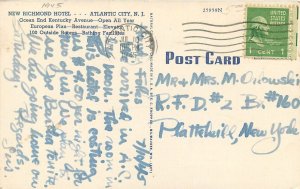 Postcard 1945 New Jersey Atlantic City Richmond Hotel Interior Teich 22-13840