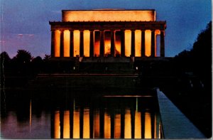 Lincoln Memorial Abraham Night View Reflection Postcard Washington DC VTG UNP 