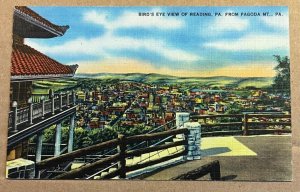 UNPOSTED LINEN POSTCARD - BIRD'S EYE VIEW OF READING, PA. FROM PAGODA MT.