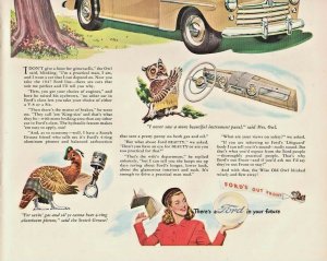 1947 Ford Automobile Vintage Print Ad Wise Old Owl Says Ford's Out Front