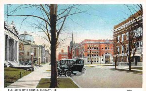 Civic Center Street Scene Cars Elkhart Indiana 1920s postcard