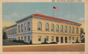 WAUKEGAN, IL Illinois    POST OFFICE   Lake County    c1940's Linen Postcard