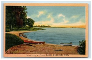 Lake Wawasee Indiana Greetings From Boats Linen Postcard