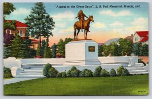 Muncie IN~Appeal to Great Spirit Statue EB Ball Memorial~Vintage Linen Postcard