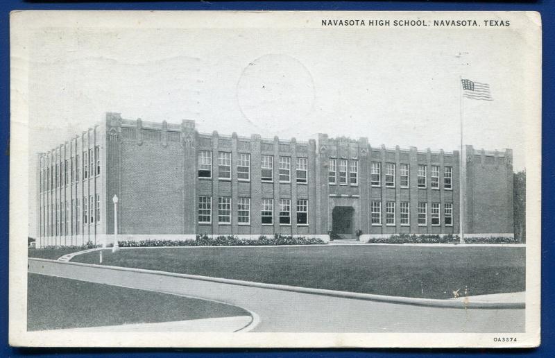 Navasota Texas tx high school old postcard