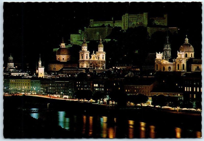 Postcard - The Festival City at Night - Old Town and Salzach - Salzburg, Austria