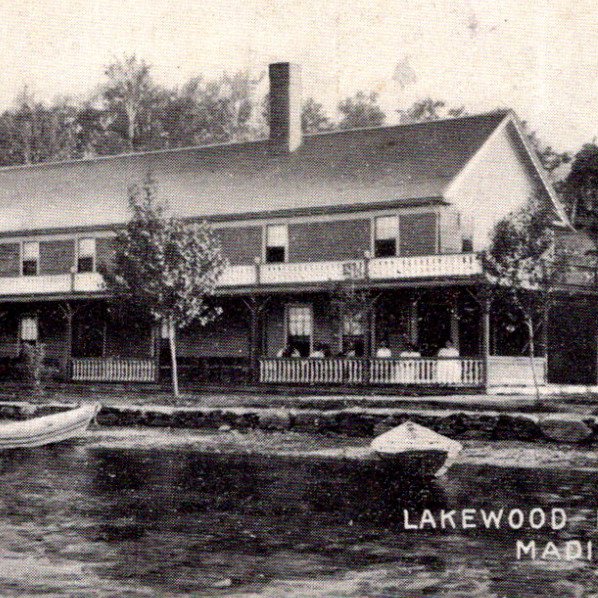 Lakewood Inn Madison ME lake row boats wraparound porch undivided back c1905