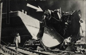 Texas City TX 1947 Disaster Ruins Burning Oil? Real Photo Postcard #3