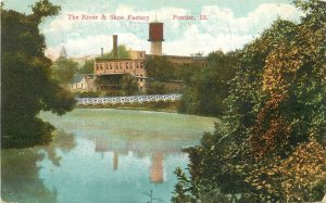 Postcard Illinois Pontiac River & Shoe Factory Bolander 1910 23-2064