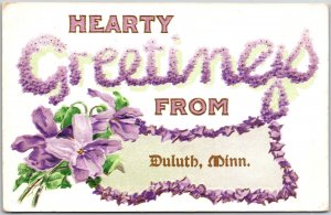 Hearty Greetings From Duluth Minnesota MN Flower Petalled Letters Postcard