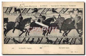 Postcard Old Tapiserrie Queen Mathilde Bayeux the battle begins