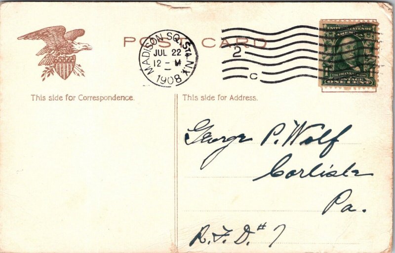 Vintage Postcard~Riverfront, New York~ships~Sail Boat~docks~ JH1