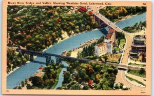 M-79041 Rocky River Bridge and Valley Showing Westlake Hotel Lakewood Ohio