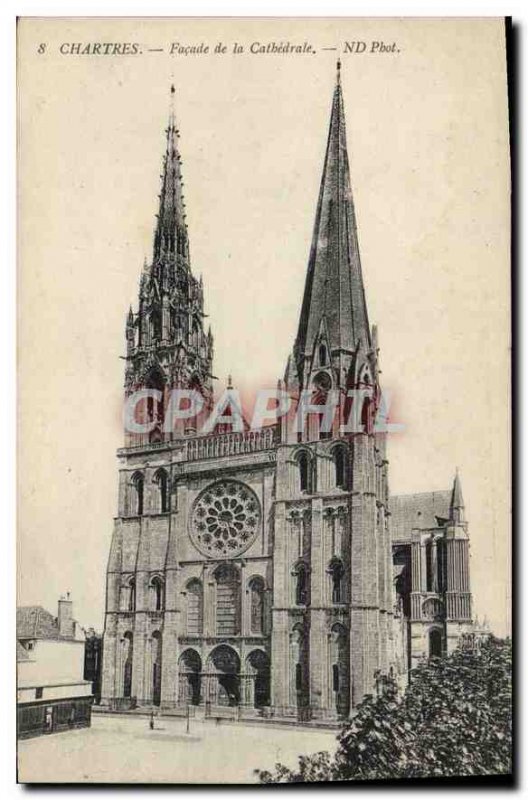 Postcard Old Chartres Facade of the Cathedral