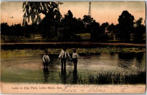 Children Playing in Lake in City Park Little Rock AR c1907 UDB Vtg Postcard F06
