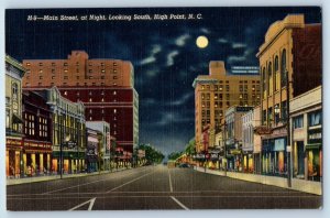 1944 High Point North Carolina Postcard Main Street Night Looking South Building
