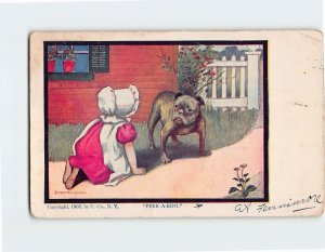 Postcard Peek-A-Boo with Child Dog Comic Art Print