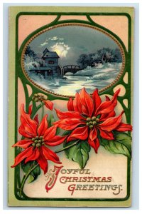 c. 1910 Art Nouveav Poinsettia Christmas Mill Scene Postcard P42