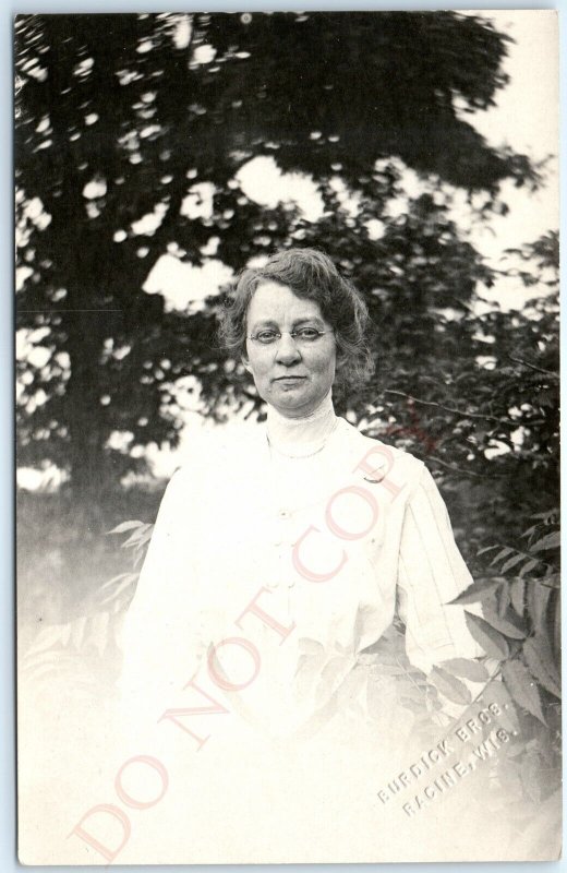 c1910s Racine, Wis Outdoor Old Woman RPPC Real Photo Burdick Bros Postcard A122