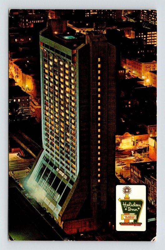 San Francisco California Holiday Inn Nighttime Aerial View Chrome Postcard 