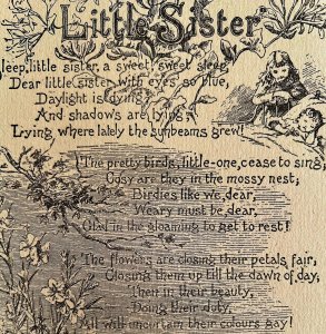 Little Sister Poem 1892 Victorian Art Woodcut Printing Ephemera DWY10B