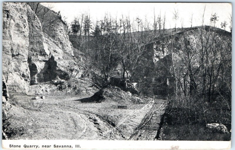 c1900s Savanna, IL Stone Quarry Postcard Granite Mine? RARE ILL A88