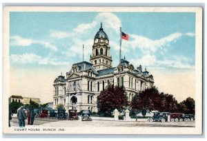 c1920's Court House Muncie Indiana IN US Flag Cars Unposted Vintage Postcard