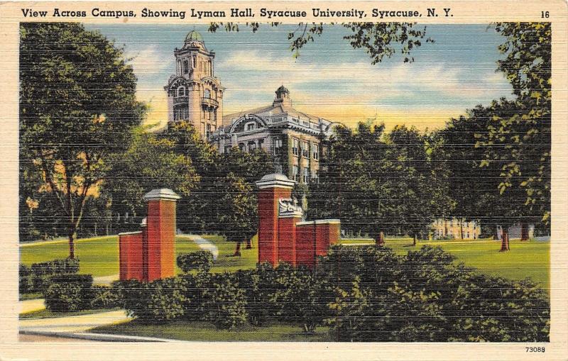 Syracuse New York~Syracuse University-Lyman Hall~Campus Entrance in Front~1945